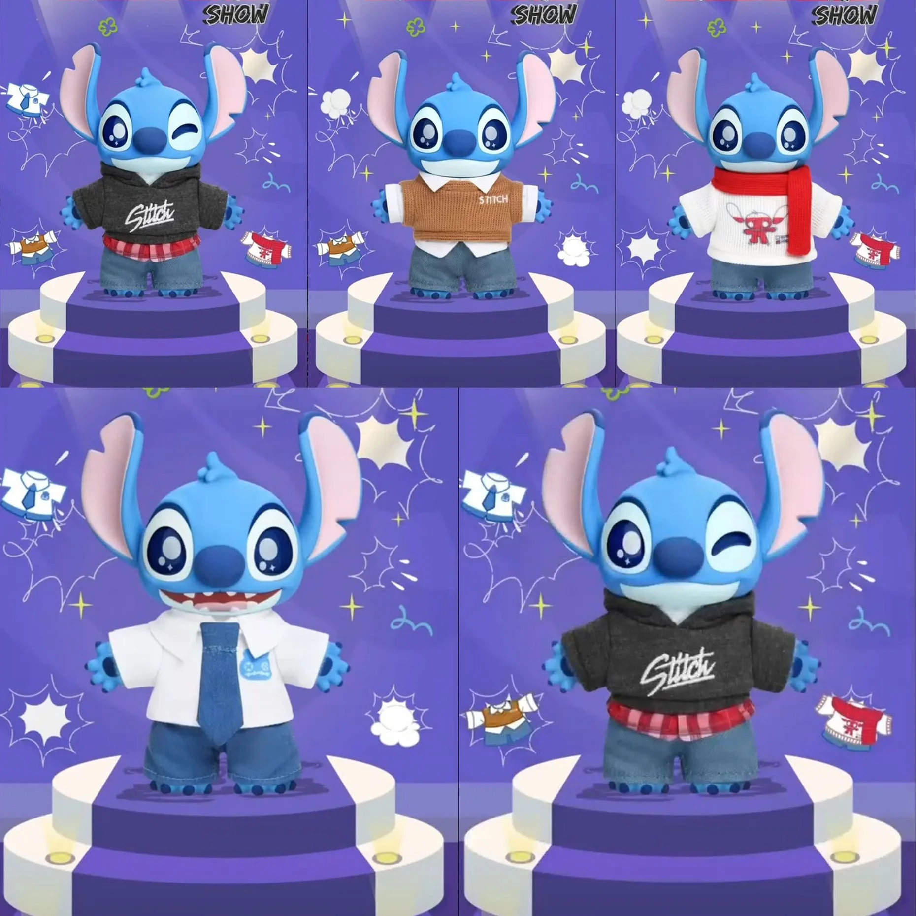 

Stitch Dress Up Show Series Виниловая плюшевая слепая коробка Игрушки Симпатичные аниме Стич Модель игрушки Детский подарок на день рождения для девочек Kawaii
