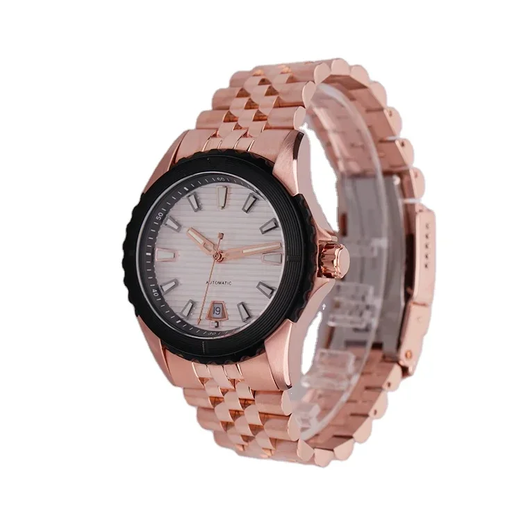 Automatic Movement Stainless Steel Watch For Man Water Resistance Date Display Custom Watch Luxury Rose Gold Shell Steel Watch