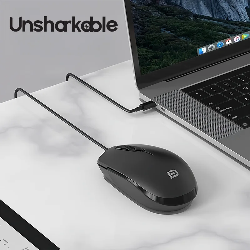 UNSHARKABLE 3700C Type-C Wired Mouse Portable Ergonomic Plug Play Black Compatible Multiple Systems Three Speed DPI Adjustable