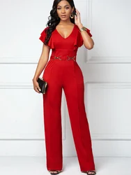 Fashion Short Sleeved V-neck Women's Jumpsuit