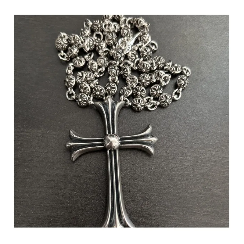 

Hipster Trendy Fashion Personalized Design Cross Style Pendant Men's and Women's Versatile Cross Flower Ball Integrated Chain