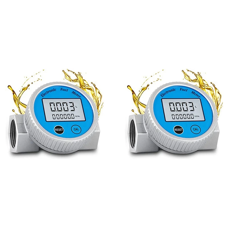 2X Turbine Flow Meter Digital Fuel Flowmeter 2.37-26.41GPM For Water Diesel Fuel Methanol Kerosene Oil,1In NPT