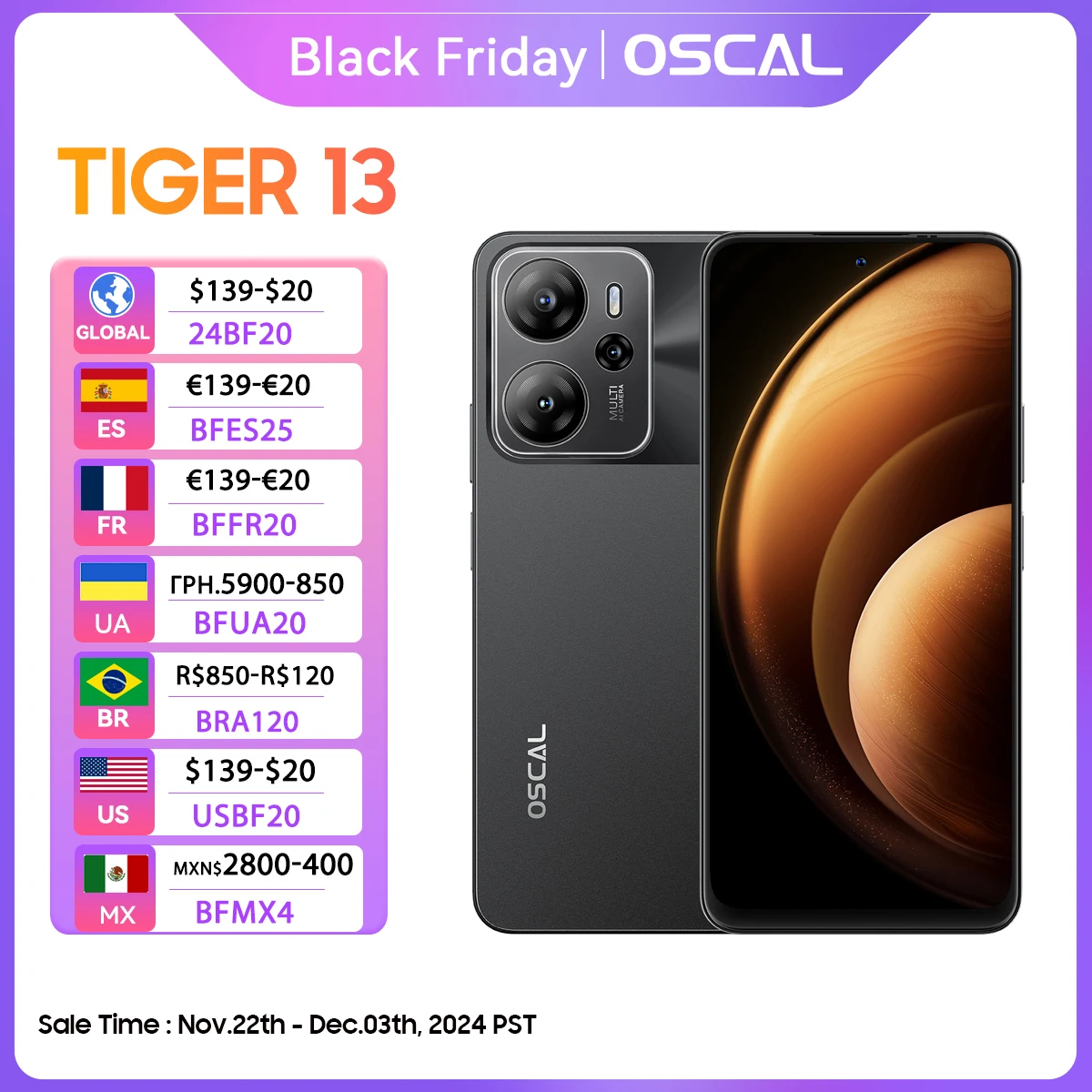 OSCAL TIGER 13 6.67inch IPS Display,5G Smartphone Unisoc T760,8GB+256GB,50MP AI Camera,NFC Mobile Phone,5000mAh