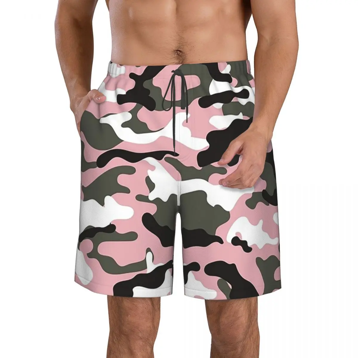 Pink Military Camo Pattern Girls Texture Squad Background Trunks Beach Board Shorts Casual Quick Dry Swim Summer Men Pants