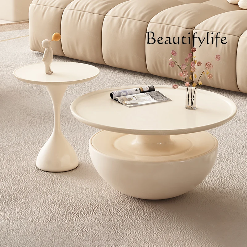 Minimalist Cream Style Baking Finish Tea Table Combination Light Luxury Modern Minimalist Living Room Home Advanced Sense