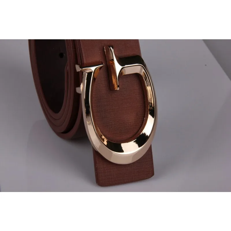 New Leisure Fashion Belt Korean Version Men's and Women's Gold Buckle Belt Versatile Trend Light Luxury C-shaped Buckle Belt