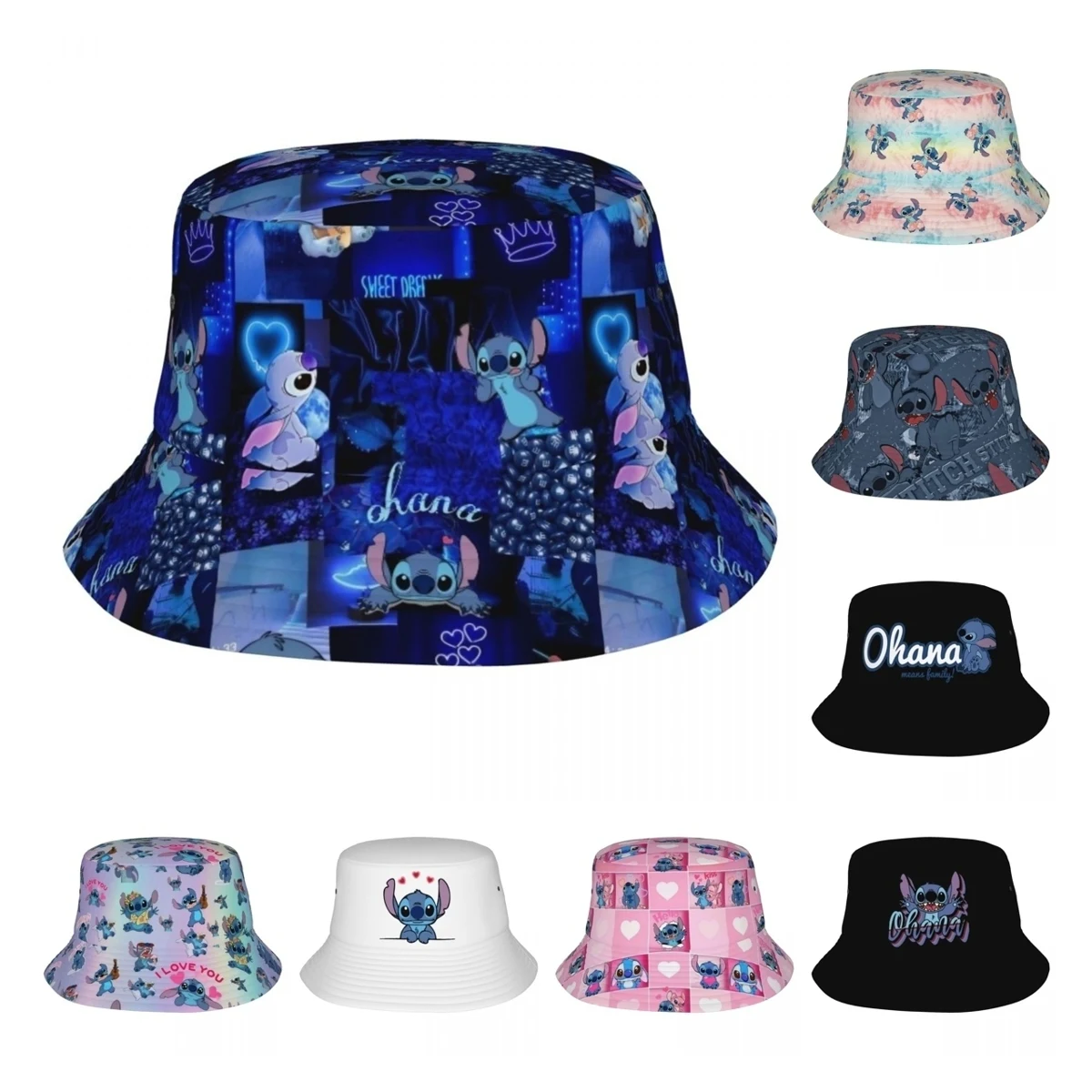 Spring Picnic Headwear Lilo And Stitch Stuff Bucket Hat Trendy Unisex Hot Sun Hats Cartoon Bob Hat Fishing Fisherman Hats