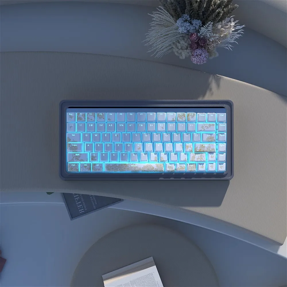 Embroidered Translucent Keycap Set Cherry Profile 135 Keys PBT Dye Sublimation Fit 61%-108% Key Caps for Mechanical Keyboards