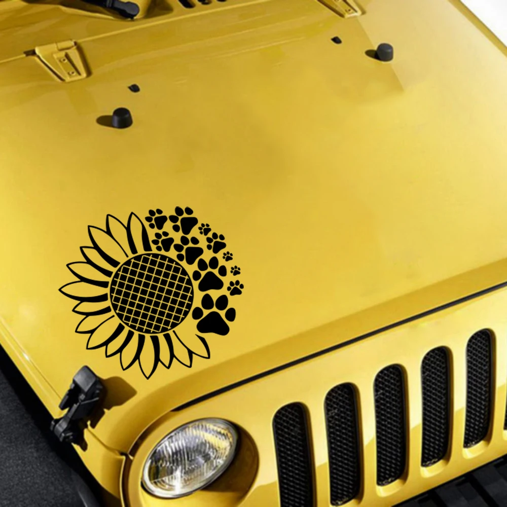 

Beauty Sunflower Dog Paw Print Car Sticker Decal for Truck Jeep Wrangler Auto Vehicle Vinyl