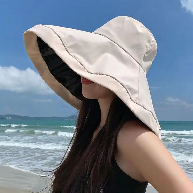 Women\'s Summer Panama Handmade Big Head 18cm Size Korean Version Sun Cat Casual Beach Hat Travel Foldable Dome Fisherman Cap