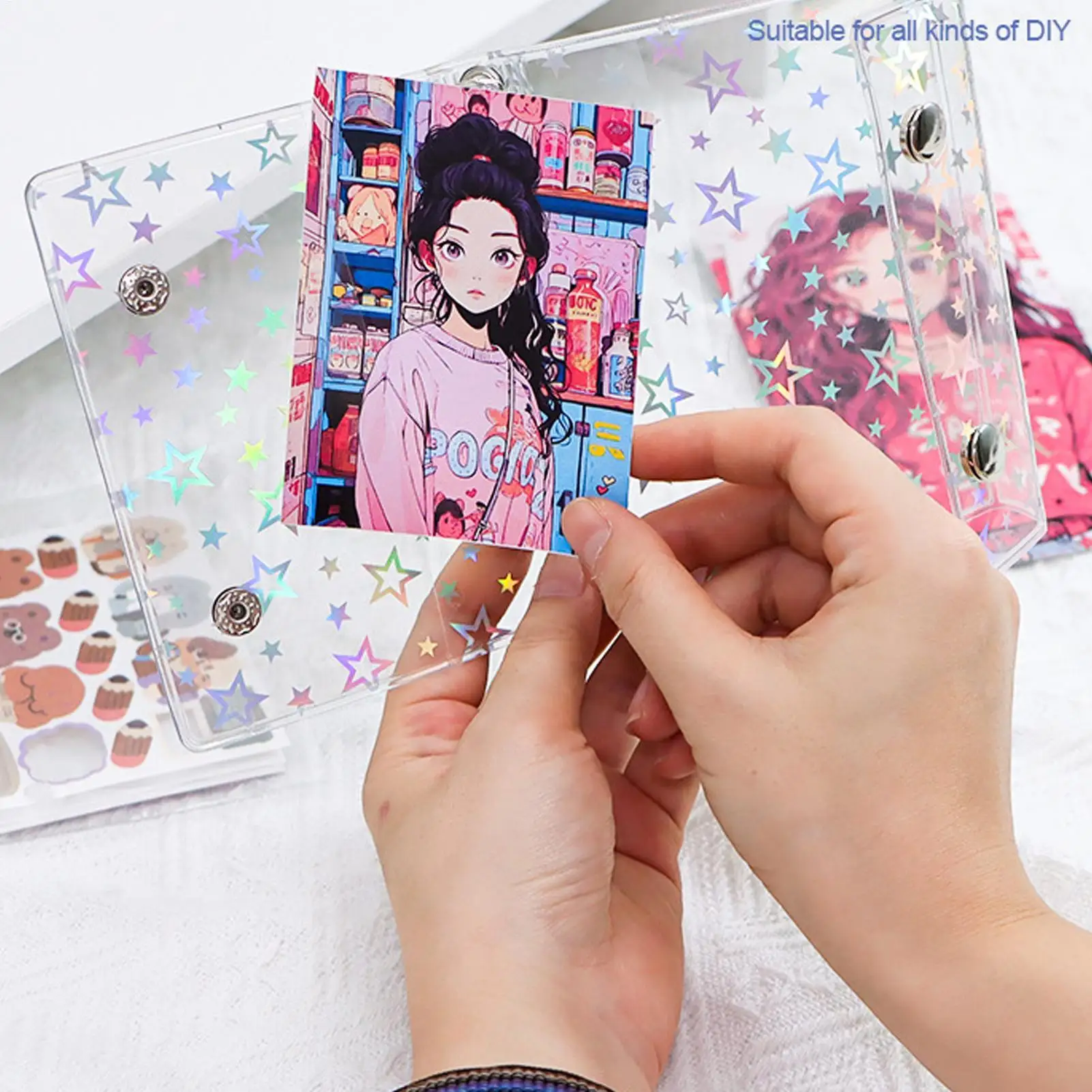 Adesivo fichário em branco claro adesivo holográfico álbum de armazenamento para nota de estudo cartões desenhados à mão meninas estudantes crianças adolescentes viagem