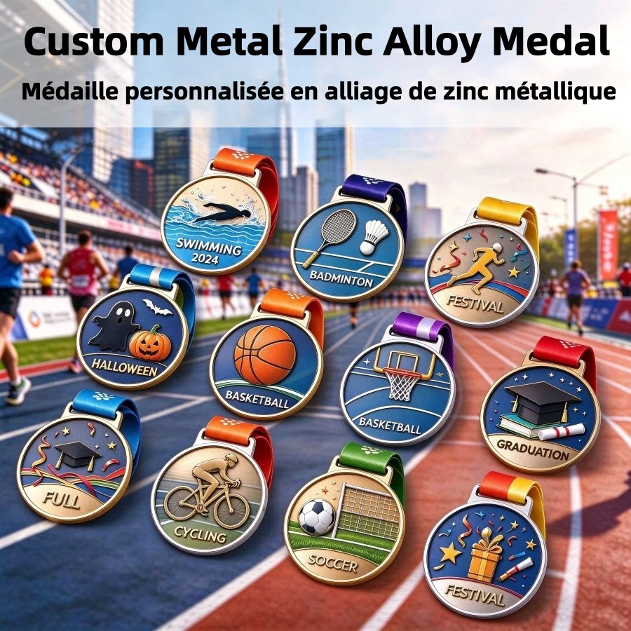 Custom Medal Factory Gold Plated Alloy with Digital Printing Cast and Engraved Design Personalized Metal Award Medals