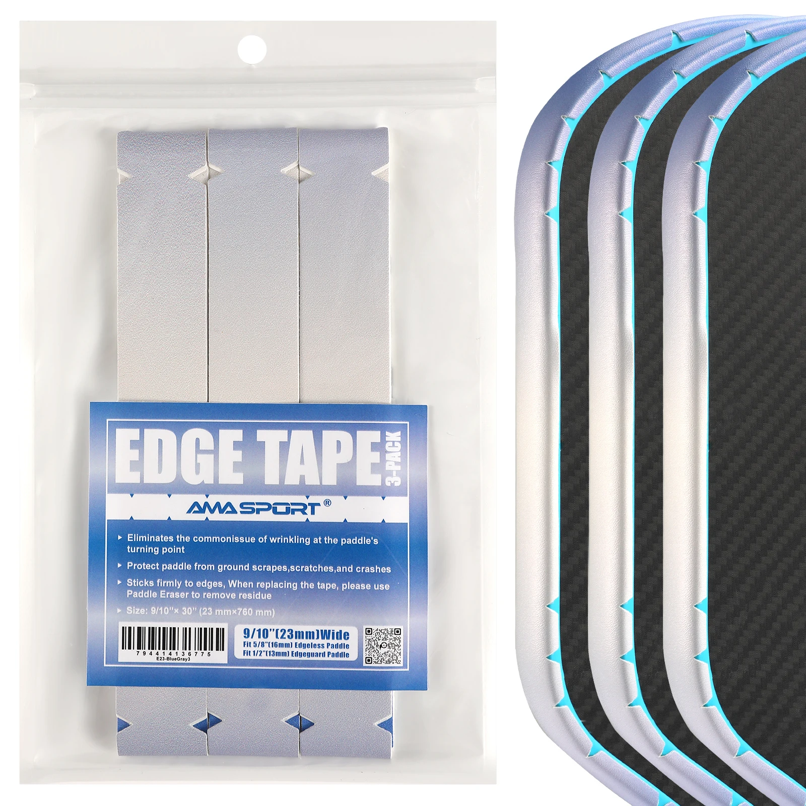 AMA SPORT Pickleball Paddle Protection Tape Gradient Color-Racket Edge Protection Tape -Fit Perfectly Curved Edge -No Wrinkling