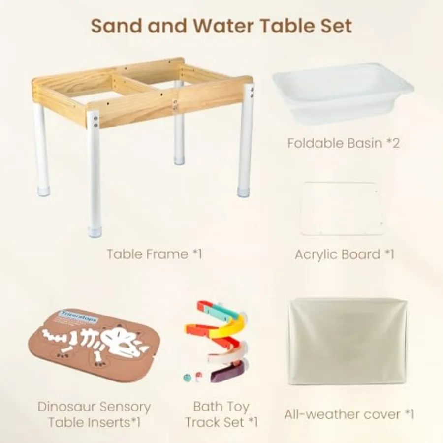 Sand and Water Table for Toddlers: Wooden Sensory Play Activity Table in Natural Wood Tone with Blue Accents, Collapsible Bins