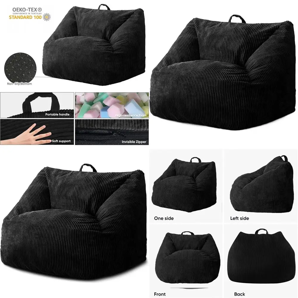 

Гигантское кресло-мешок для взрослых с эффектом памяти, плюшевый чехол из микрофибры, идеально подходит для чтения и игр, черный