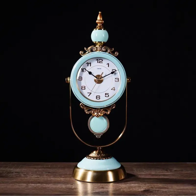 European Light Luxury Ceramic Desk Clock Silent Quartz Table Clock Creative Retro Home Decor for Living Room Desktop Ornament