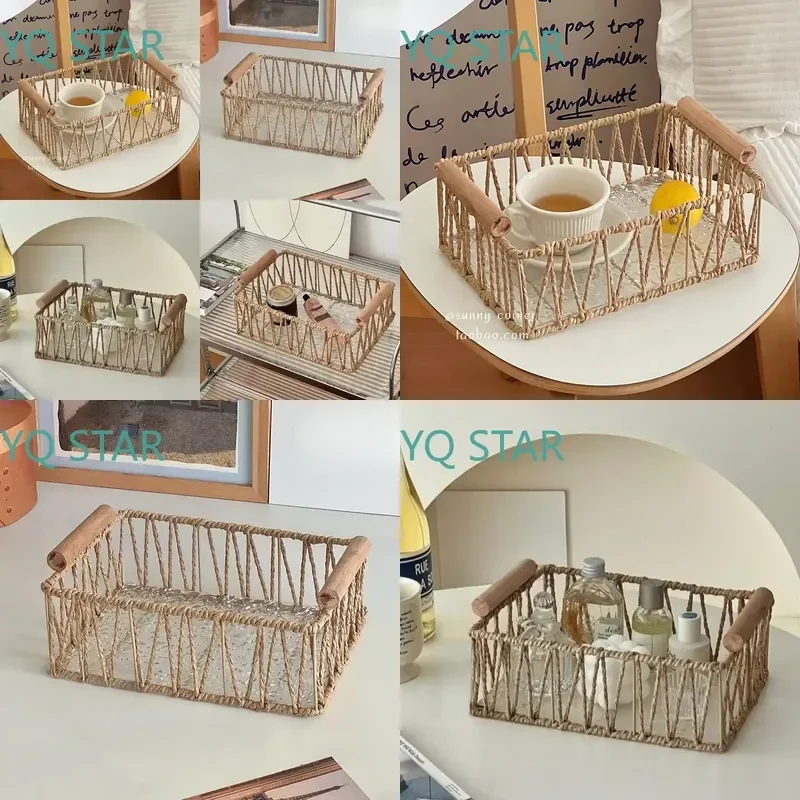 Metal Woven Storage Baskets for Living Room Bedroom Desk Nordic Vintage Portable Organization Home Decoration Simple Classic