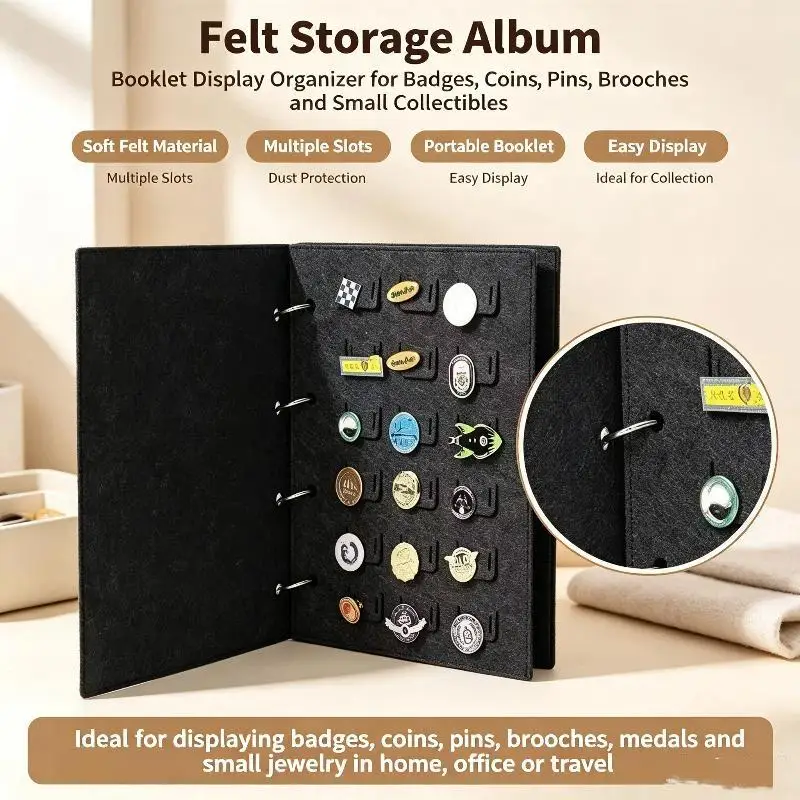 Dustproof 72/92 Grids Felt Badge Storage Book Pin Brooch Display Holder Organizer for Home Collecting Travel Carry