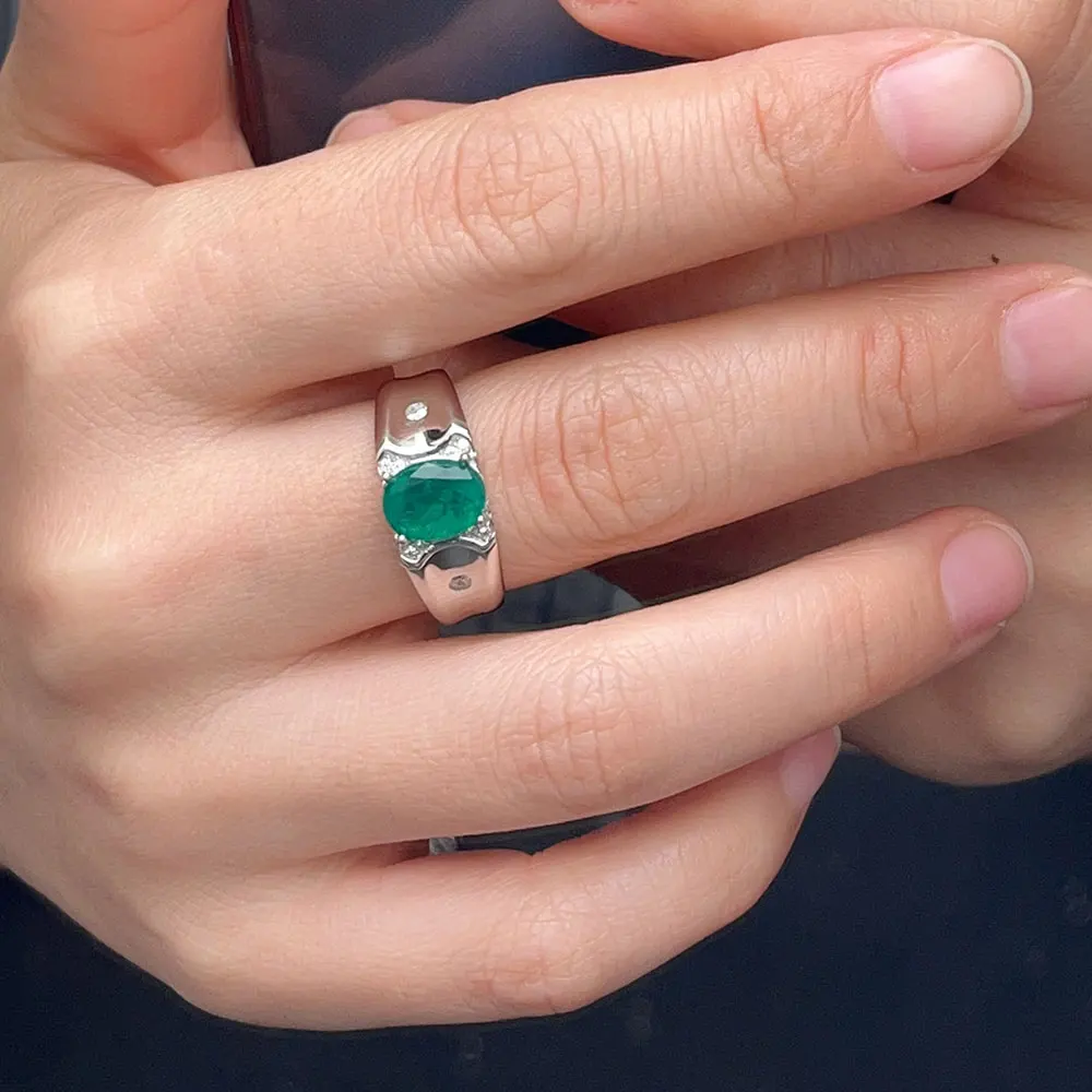 7mm*9mm Lab Created Emerald Color Crystal Ring 18K gold platedPure 925 Silver Gemstone Ring for Men - Image 5