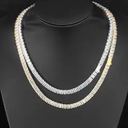 Hip Hop 6mm Iced Out Tennis Chain Necklace New Brass CZ Bling Rectangular Zircon Tennis Necklace Men Women's Drop Shipping
