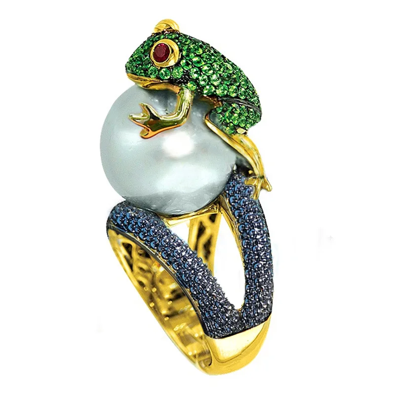 New Hand Jewelry Manufacturers Wholesale Copper Plated 18k Gold Color Ring Fashion Frog Gold Toad Bead Ring