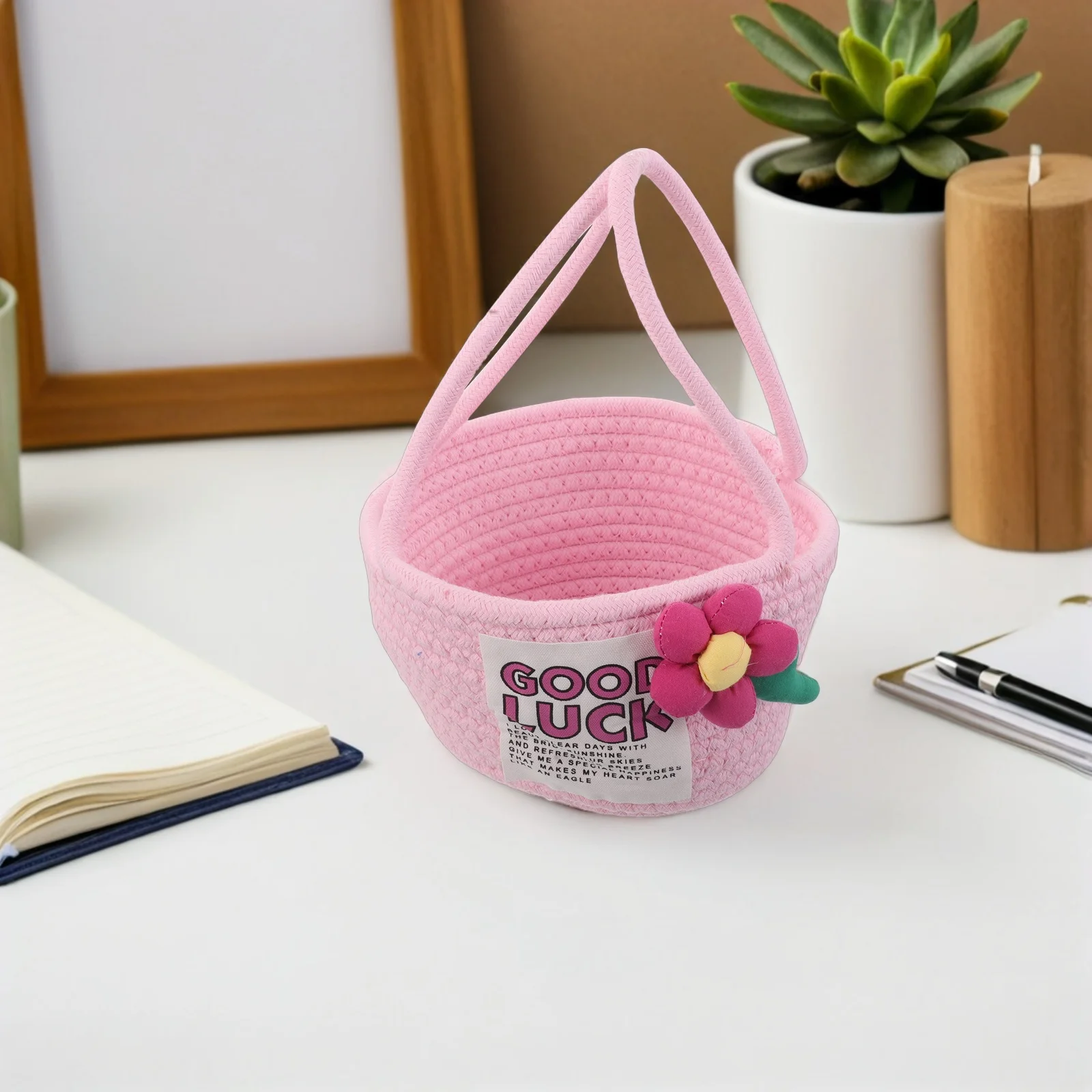 

Cotton Rope Woven Basket 18cm Diameter 12cm Height Nursery Organizer Blanket Clothes Keepsakes Portable Handle Elegant