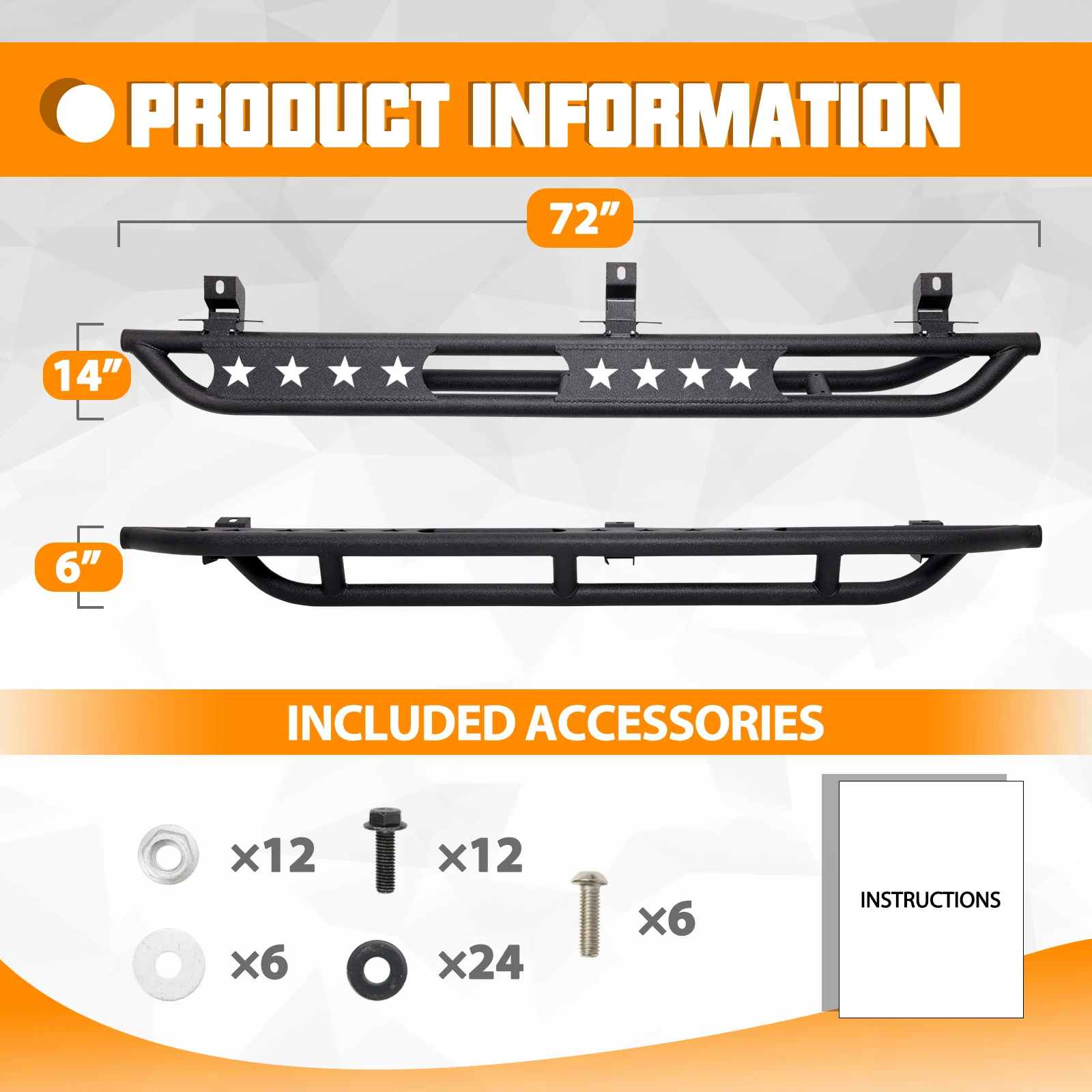 Steel Running Boards For 2018-2025 Jeep Wrangler JL 4 Door Side Step Plate Rock Slider Rail Stars Designed