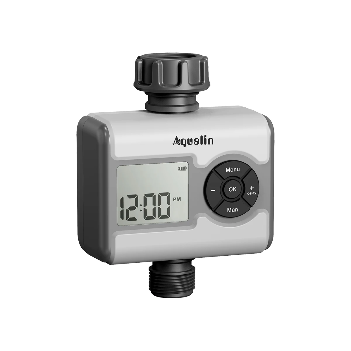Aqualin LCD Display Water Timer Ball Valve for Garden Tap with Brass Inlet O Pressure Working with 3 Modes, Delay & Rain Sensor
