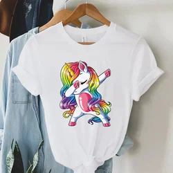 New Funny Unicorn Print T Shirts Women Cute Unicornio Ullzang Cartoon T-shirt Harajuku Y2k Aesthetic Graphic Summer Women Tshirt