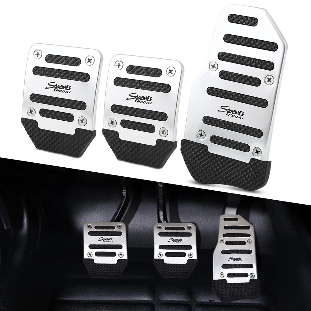 Juego de pedales universales de aluminio para coche, transmisión automática, Gas, azul, cubierta roja y plateada, Kit de freno de pedales antideslizantes, combustible Amagi