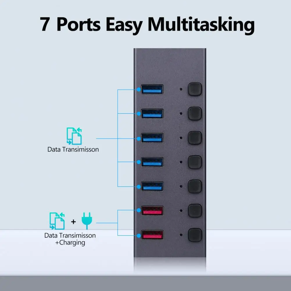 Port Control Usb 3.0 Hub Efficient 7-port Usb 3.0 Hub with Switches Led Indicators for High-speed Data Transmission Charging