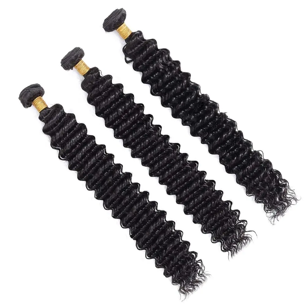 Extensiones de cabello humano ondulado profundo, mechones de cabello humano rizado de 14, 16, 18 pulgadas, 12A, 100% extensiones de cabello humano sin procesar, ondas profundas