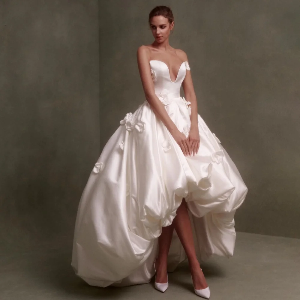 

Customized Exquisite Flower Wedding Gown Charming A-line Wedding dress Sleeveless High-low Bridal Dresses Vestidos De Noiva