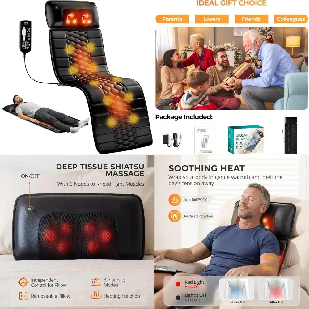 

Массажный коврик для всего тела с функцией шиацу, подогревом, съемной накладкой, 10 моторами, 9 уровнями интенсивности для глубокого расслабления и снятия напряжения.