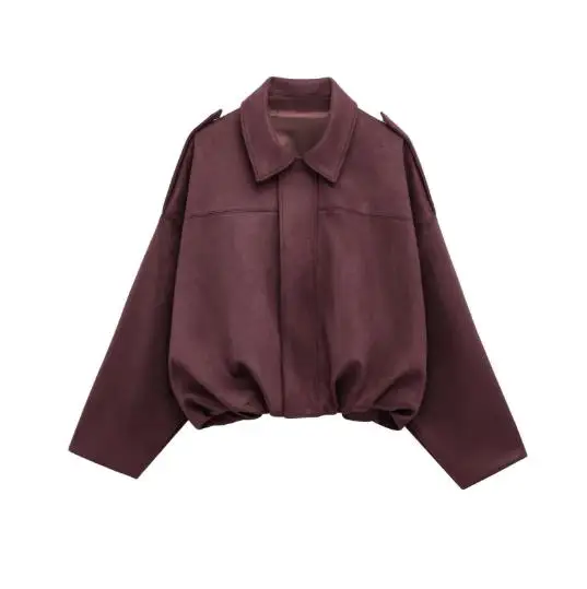 2025, Herbst und Winter, einfarbig, Revers, modischer Motorrad-Stil, Hirschlederjacke, Damen, lässig, einfache kurze Jacke