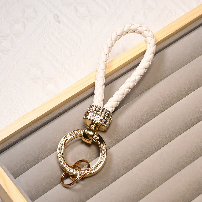 1PC PU Leather Braided Woven Rope Keychain Glitter Rhinestones Car  Key Ring For Men Women Multiuse Car Key Holder Charms