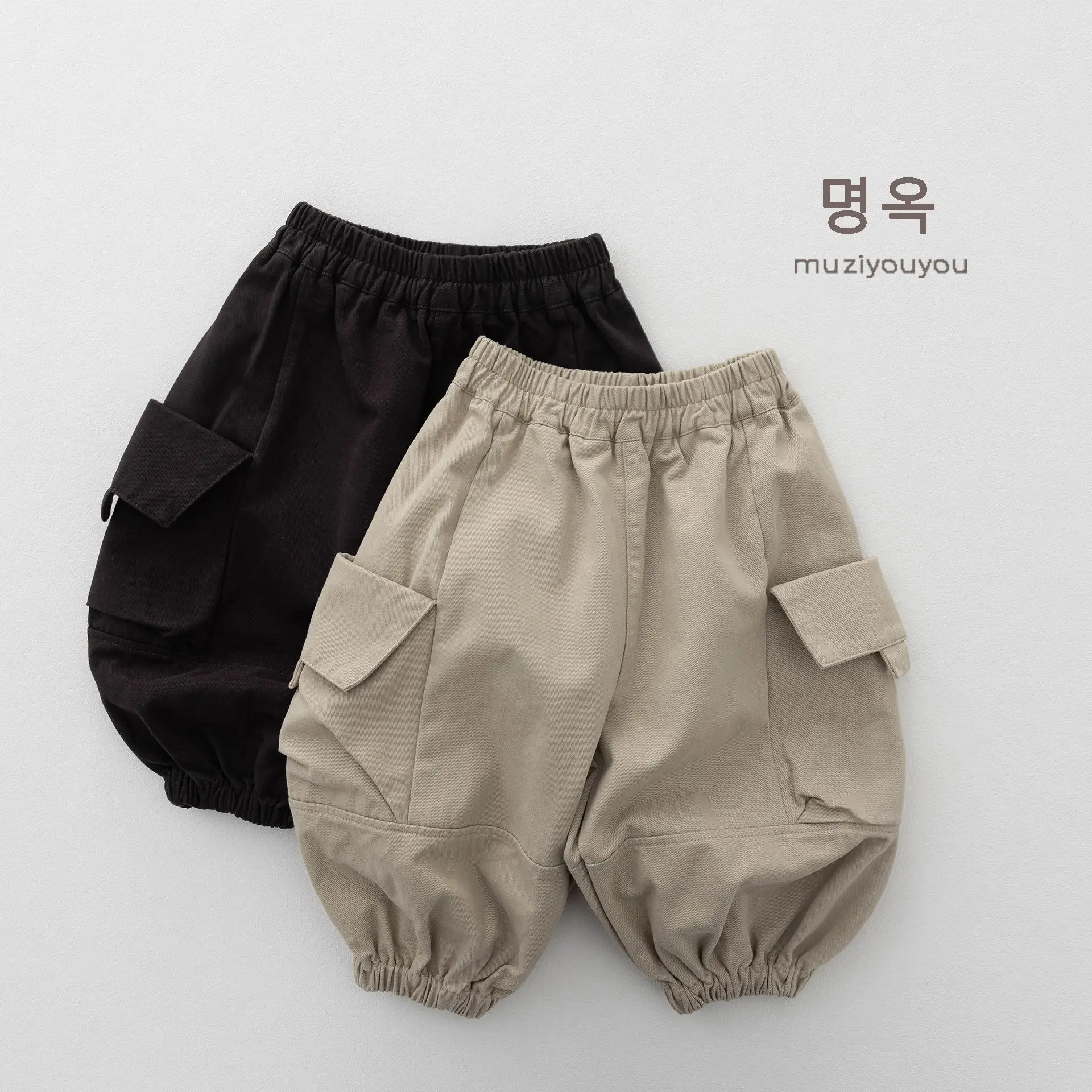 Autumn Children vintage Pocket cargo Pants Boys Girls casual Pants Solid Baby Harem pants toddler trousers Kids Clothes  -125