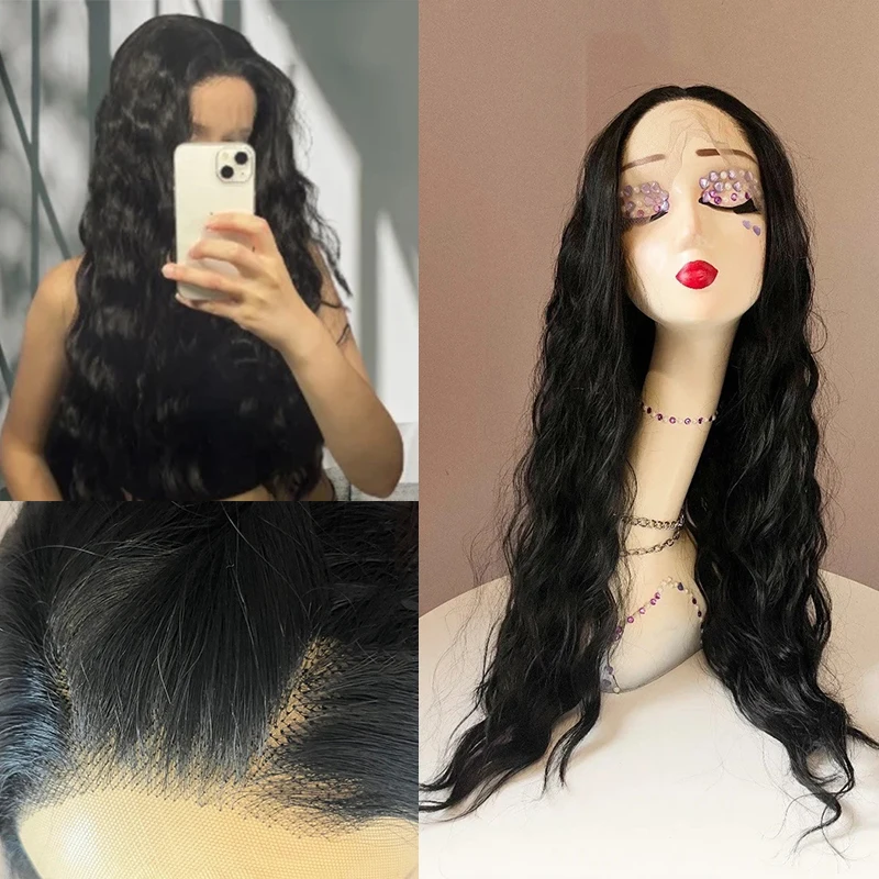 Long Black Synthetic Curly Wavy Lace Front Wigs Heat Resistant Luxury Lace Wigs Gift for Her Realistic Hairline with Baby Hair