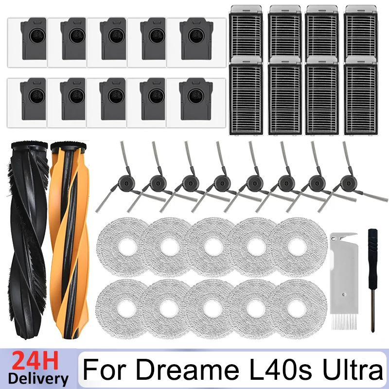 Accessoires pour aspirateur Dreame L40s Ultra / L40s Pro Ultra : brosse principale, brosse latérale, filtre HEPA, chiffons de nettoyage, sac à poussière