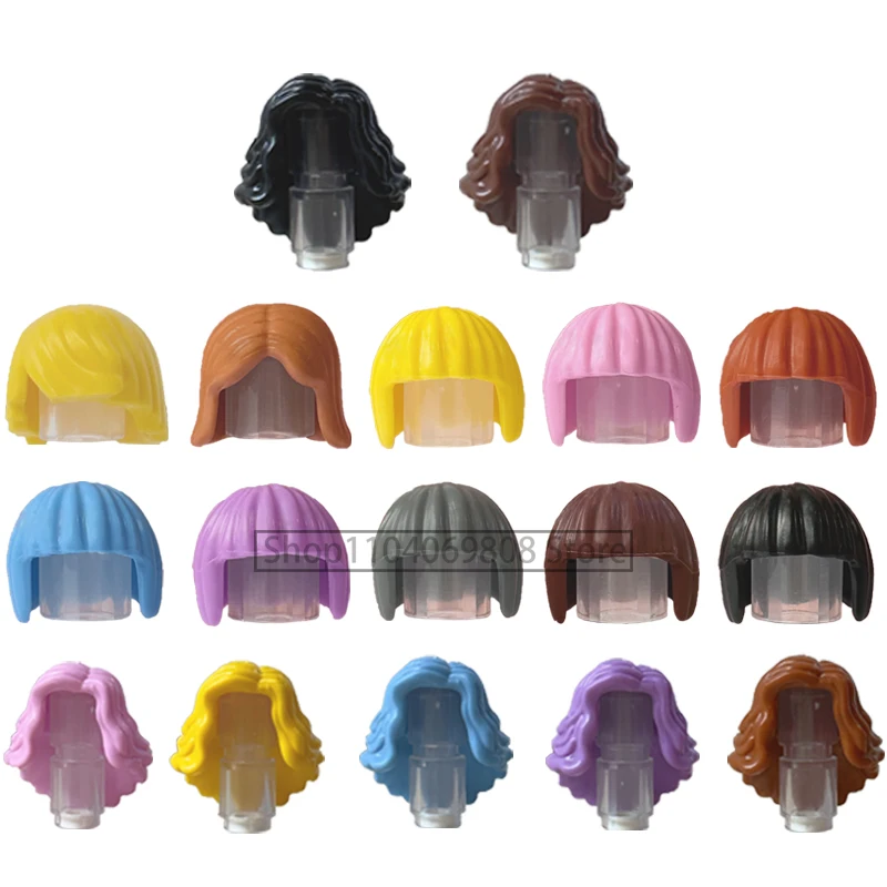 モック-女の子と男の子のためのシティヘアビルディングブロック、レンガのおもちゃ、DIYフィギュア、ボディアクセサリー、ブロンド、ブラウン、ヘアスタイルの部分、子供へのギフト