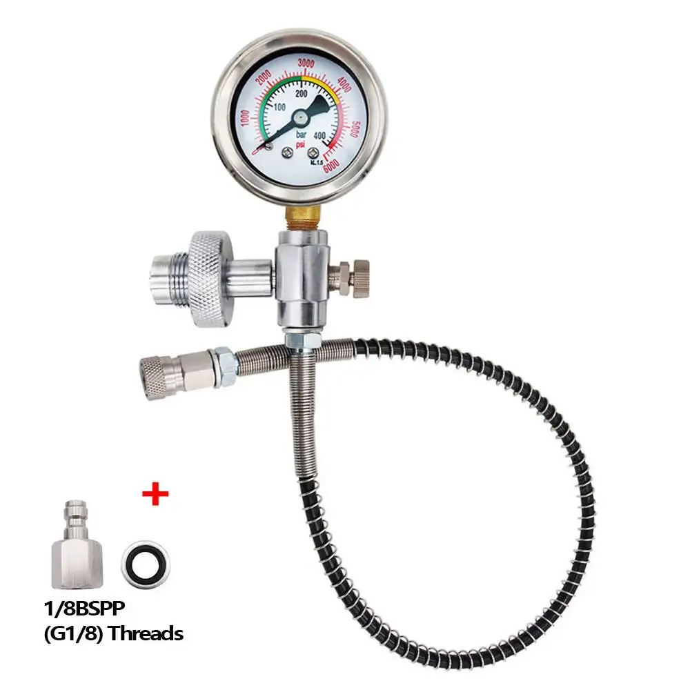High Pressure DIN Filling Station Charging Adapter Springs Hose 4500psi with G5/8 DIN300 Bar Connector,W/ 8mm QD Or 1/8BSPP QD