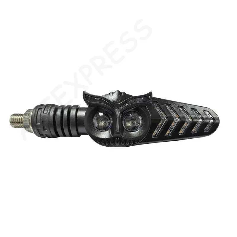 New 2Pcs Dual Color Skeleton Arrow Amber Flashing Blinker Indicator Motorcycle Owl Shaped LED Turn Flowing Signal Light