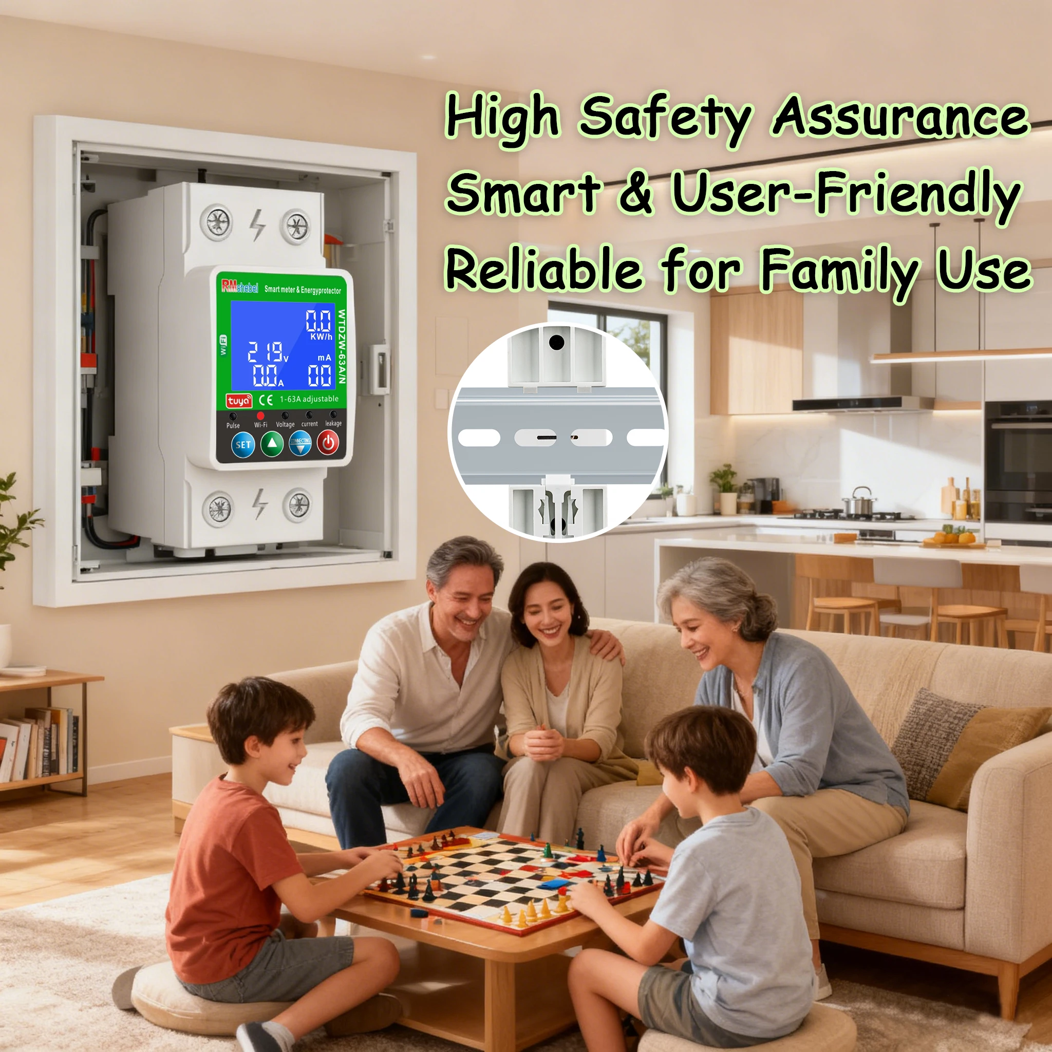 

RMshebei tuya wifi smart circuit breaker alexa Voltage relay 220v home assistant smart life electric consumption meter 63A
