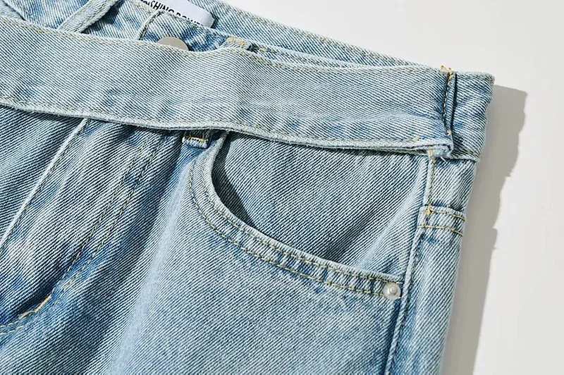 Calças jeans de perna larga emendadas para mulheres, comprimento do tornozelo, bolsos soltos sólidos, cintura alta, jeans vintage lavado, básico com zíper, 2024