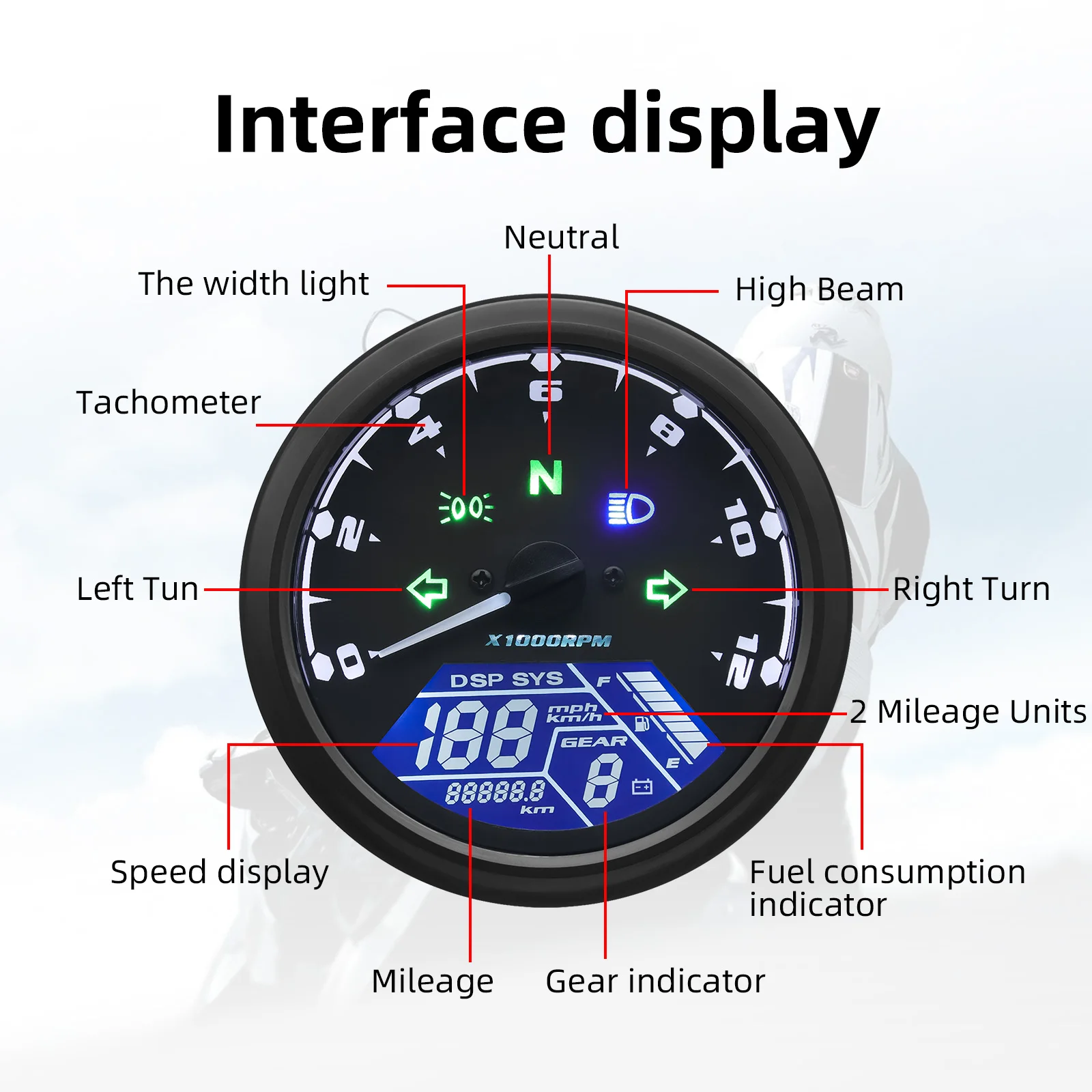 2/4 Cylinders Digital Motorcycle Speedometer Multi-function LED Tachometer Fuel Consumption Indicator Odometer Moto Panel 8-18V