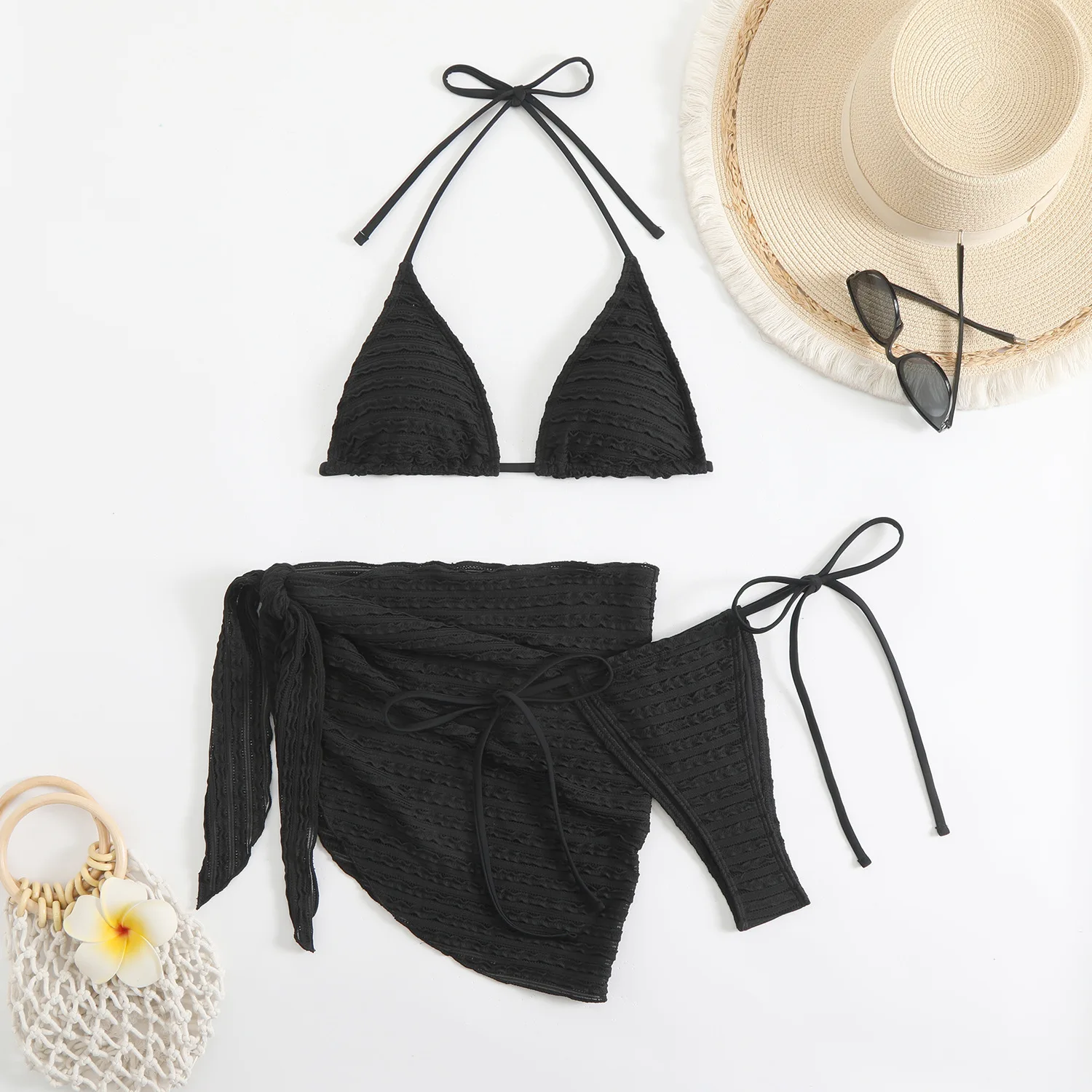 Sexy Women Bikini Set with Adjustable Halter Tie Neck Skirted Bottom Separate 3-Piece Swimwear Bathing Suit summer beachwear