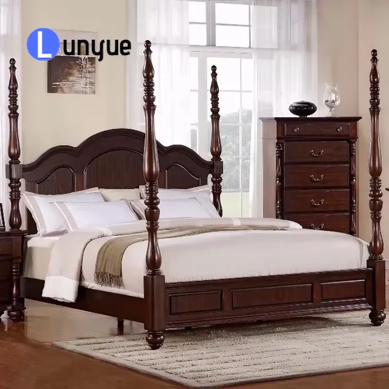 Classic Wooden Double Bed Smart Beauty Design Home Living Bedroom Furniture Set Durable Solid Wood Frame Modern Style