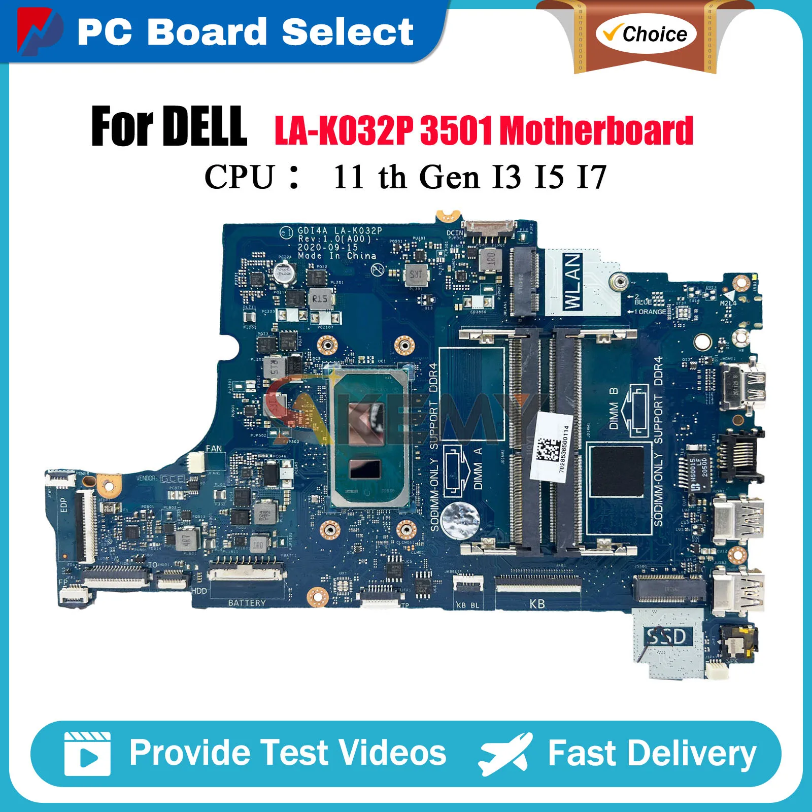 

Материнская плата для ноутбука Dell Vostro 3400 3500 Inspiron 3501 LA-K032P с процессором I3 I5 I7-11, 07HC6F 06PGNJ 0GGCMJ протестирована нормально