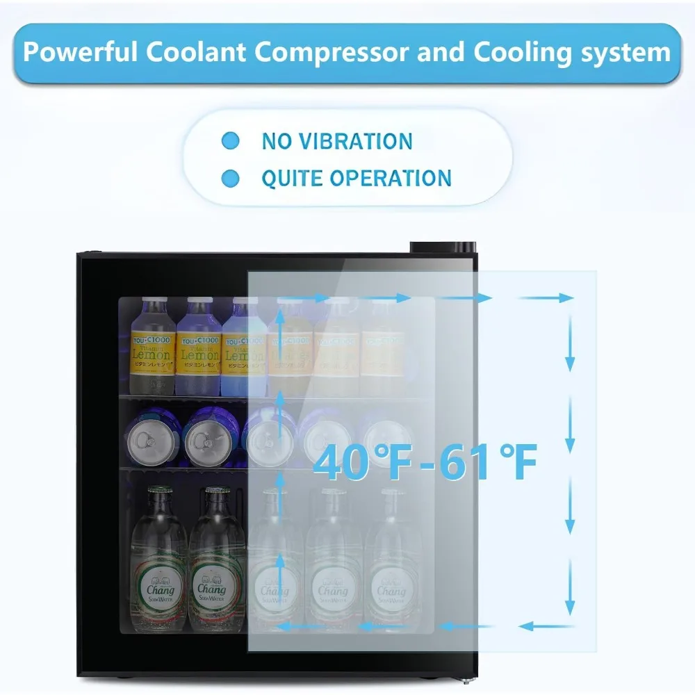 Fridge Cooler - 70 Can Beverage Refrigerator Black Glass Door for Beer Soda or Wine –Small Drink Dispenser