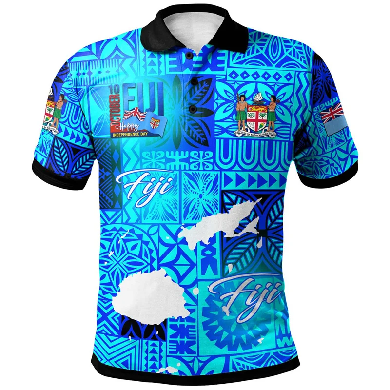 Summer Vintage 3D Printed FijiRugby Flying Fijians Polo Shirt For Men Happy Fiji Day Graphic Polo Shirts Kid Fashion Cool Polos